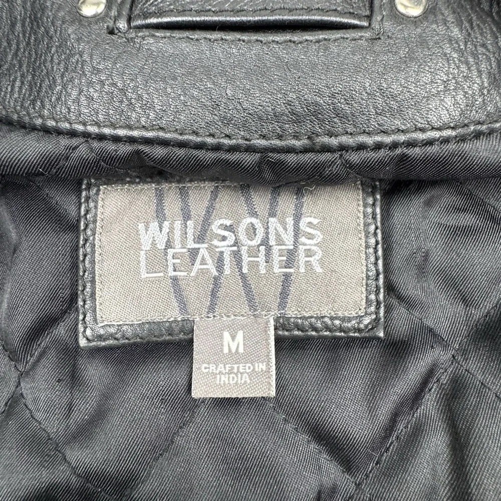Wilsons Leather Lined Motorcycle Biker Jacket Black Men's Sz M Asymmetrical Zip
